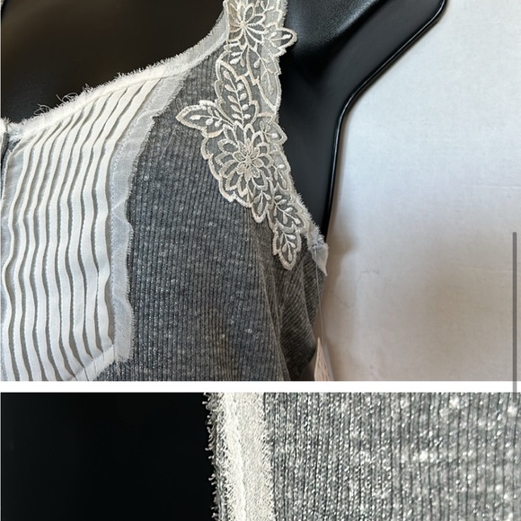 Free People Grey Lace and Ruffle Tank Top size M - Picture 6 of 11